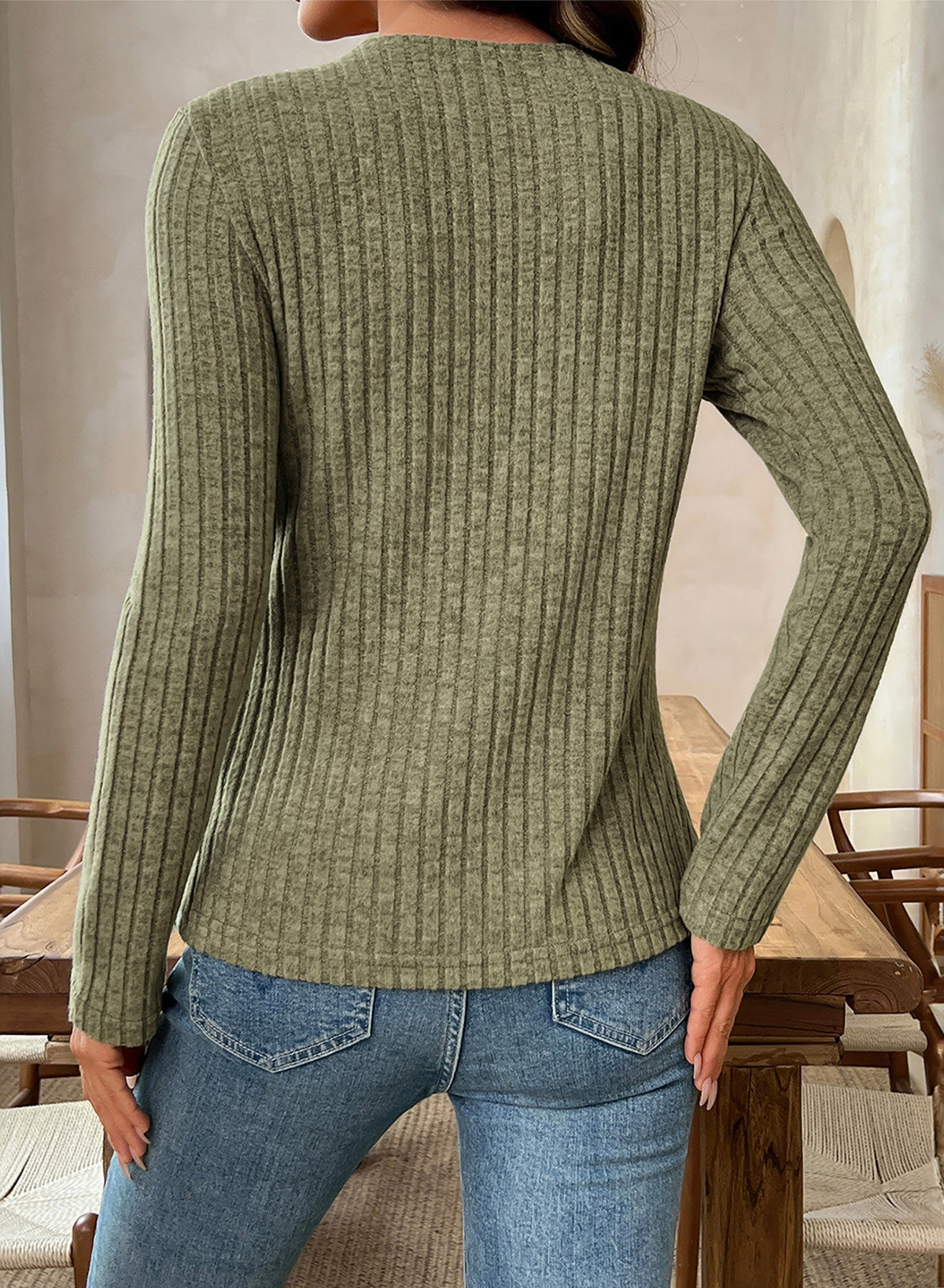 Solid Color Ribbed Knit Cowl Neck Sweater
