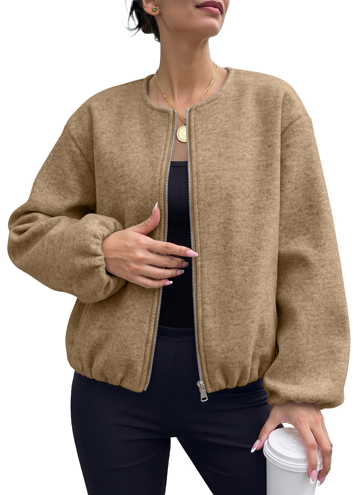 Bomber Jacket for Women Trendy Long Sleeve Coat with Pockets
