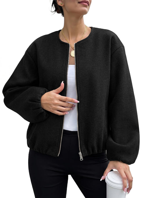 Bomber Jacket for Women Trendy Long Sleeve Coat with Pockets