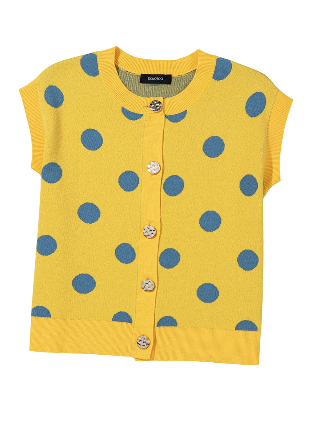 Relaxed Polka Dot Print Decorated Button Sweater Vest