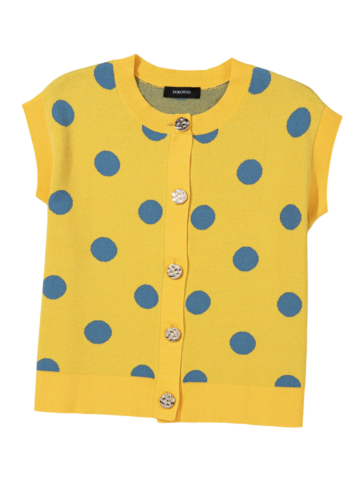 Relaxed Polka Dot Print Decorated Button Sweater Vest