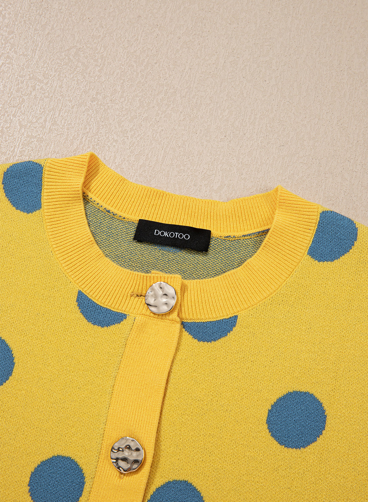 Relaxed Polka Dot Print Decorated Button Sweater Vest