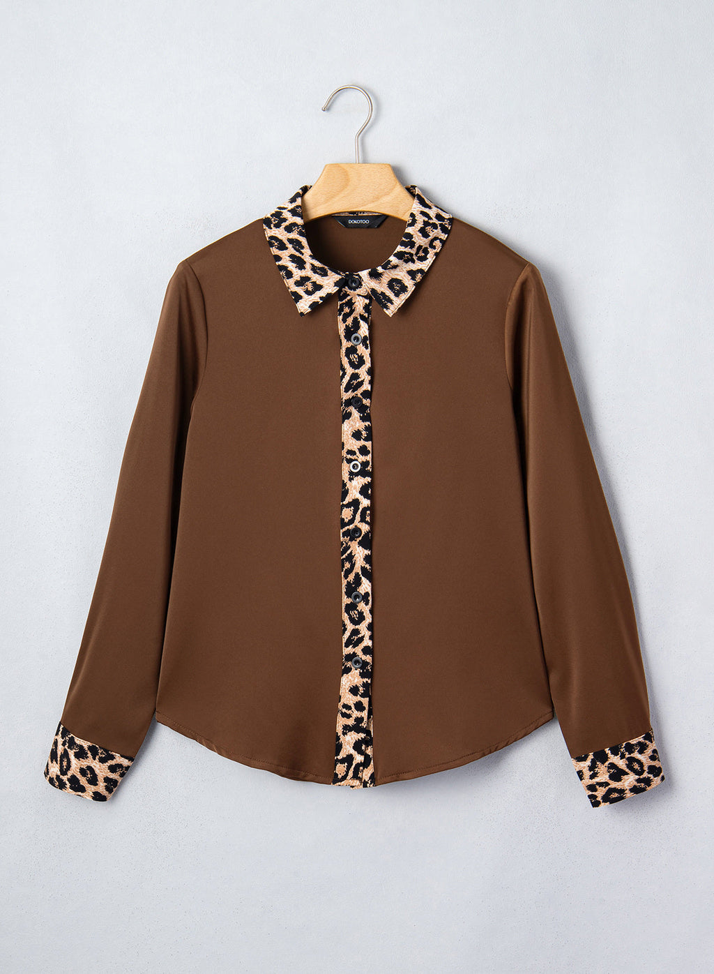 Dokotoo Womens Tops Business Casual Outfits Long Sleeve V Neck Button Down Shirts Satin Leopard Print Elegant Work Blouses