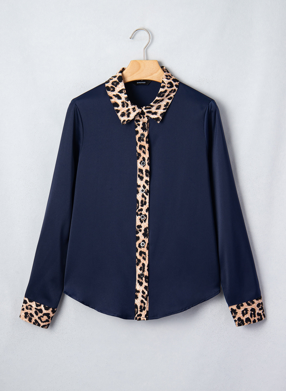 Dokotoo Womens Tops Business Casual Outfits Long Sleeve V Neck Button Down Shirts Satin Leopard Print Elegant Work Blouses