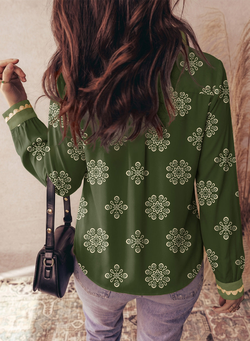 Dokotoo Womens Tops V Neck Long Sleeve Shirts Boho Trim Casual Blouses