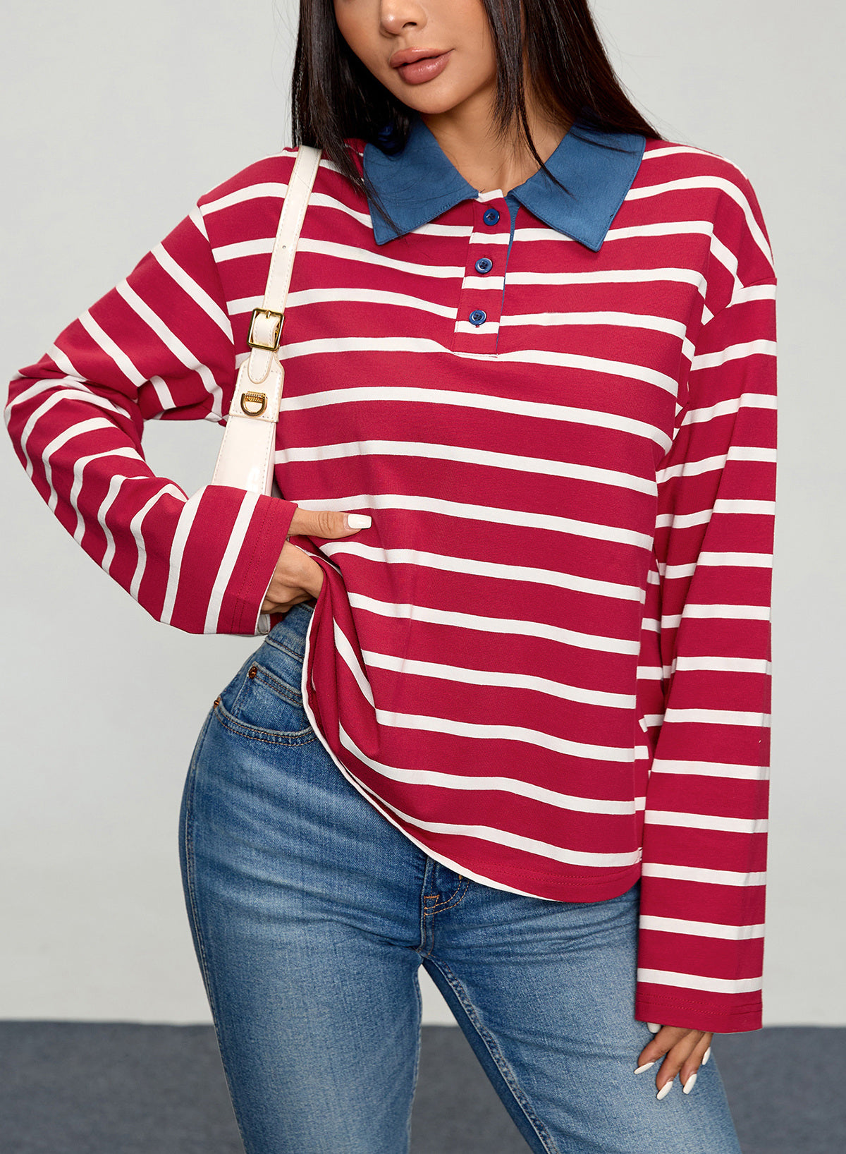 Dokotoo Womens Tops Long Sleeve Striped Color Block Button Down Shirts