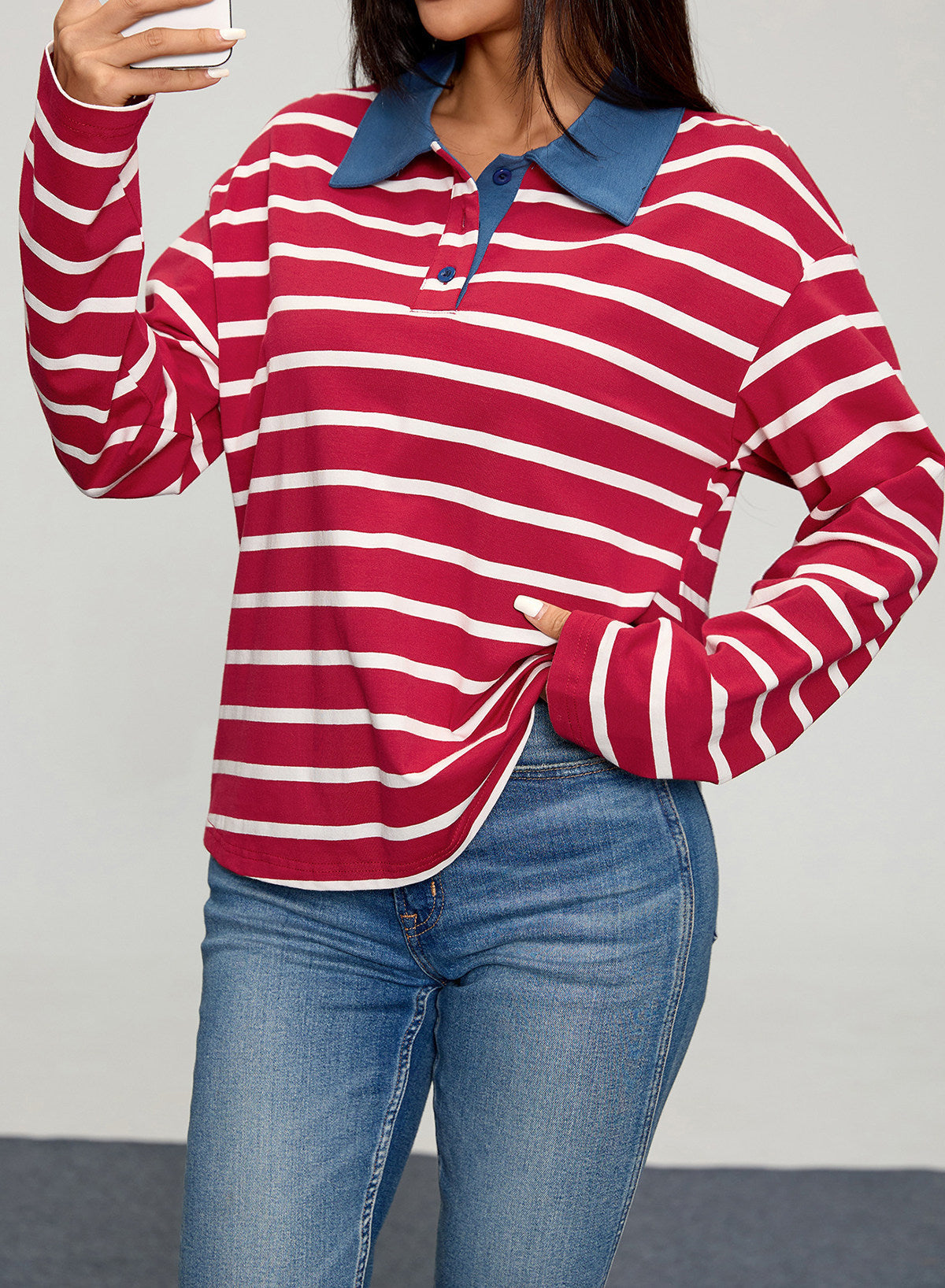 Dokotoo Womens Tops Long Sleeve Striped Color Block Button Down Shirts