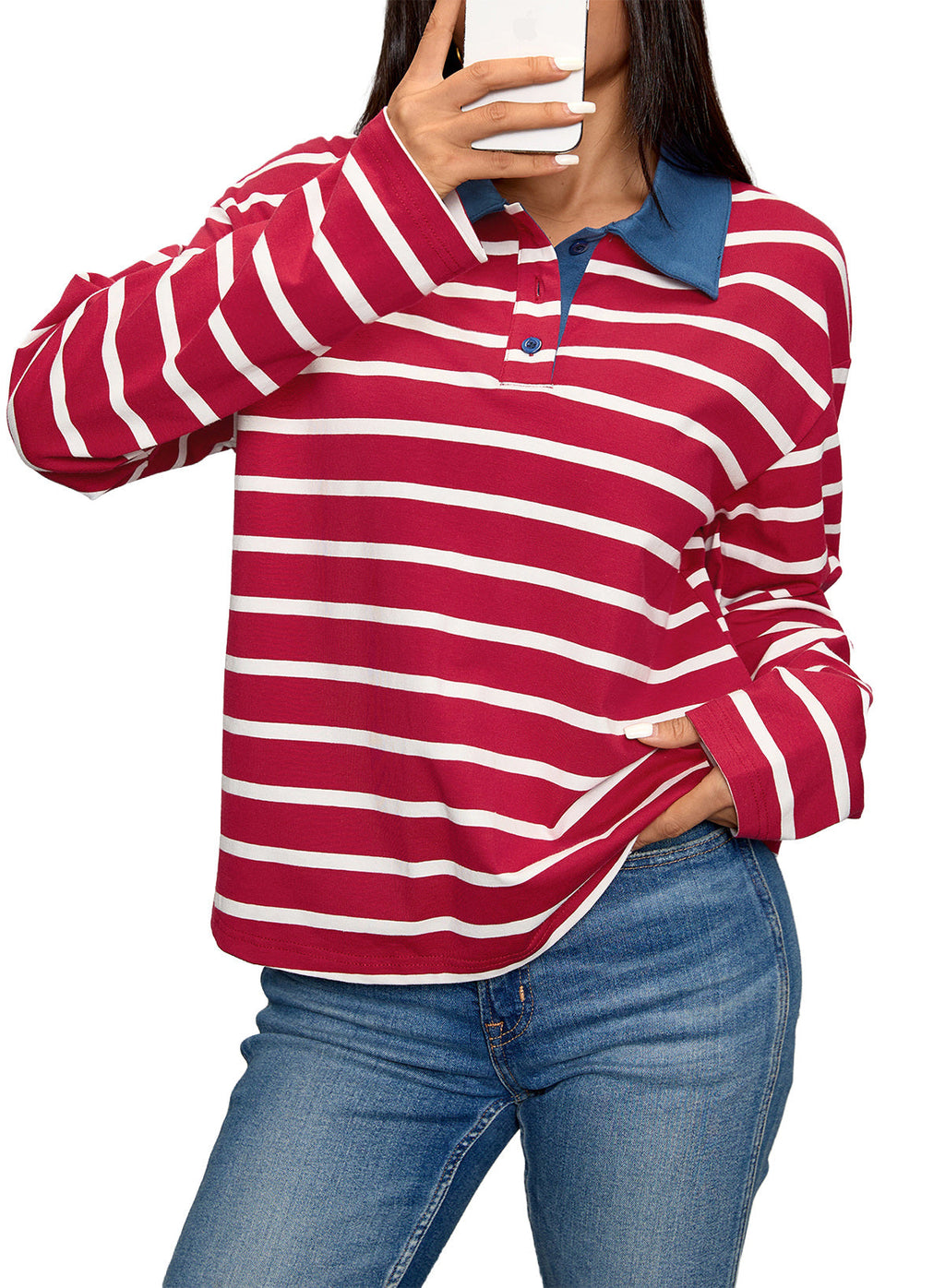 Dokotoo Womens Tops Long Sleeve Striped Color Block Button Down Shirts