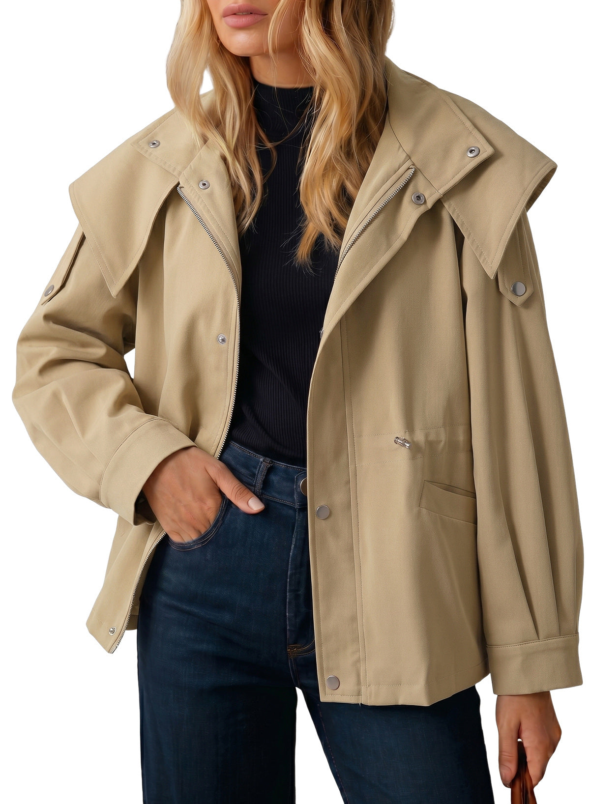 Dokotoo Women's Casual Drawstring Zip Hooded Trench Coat 2026 Outerwear Jacket