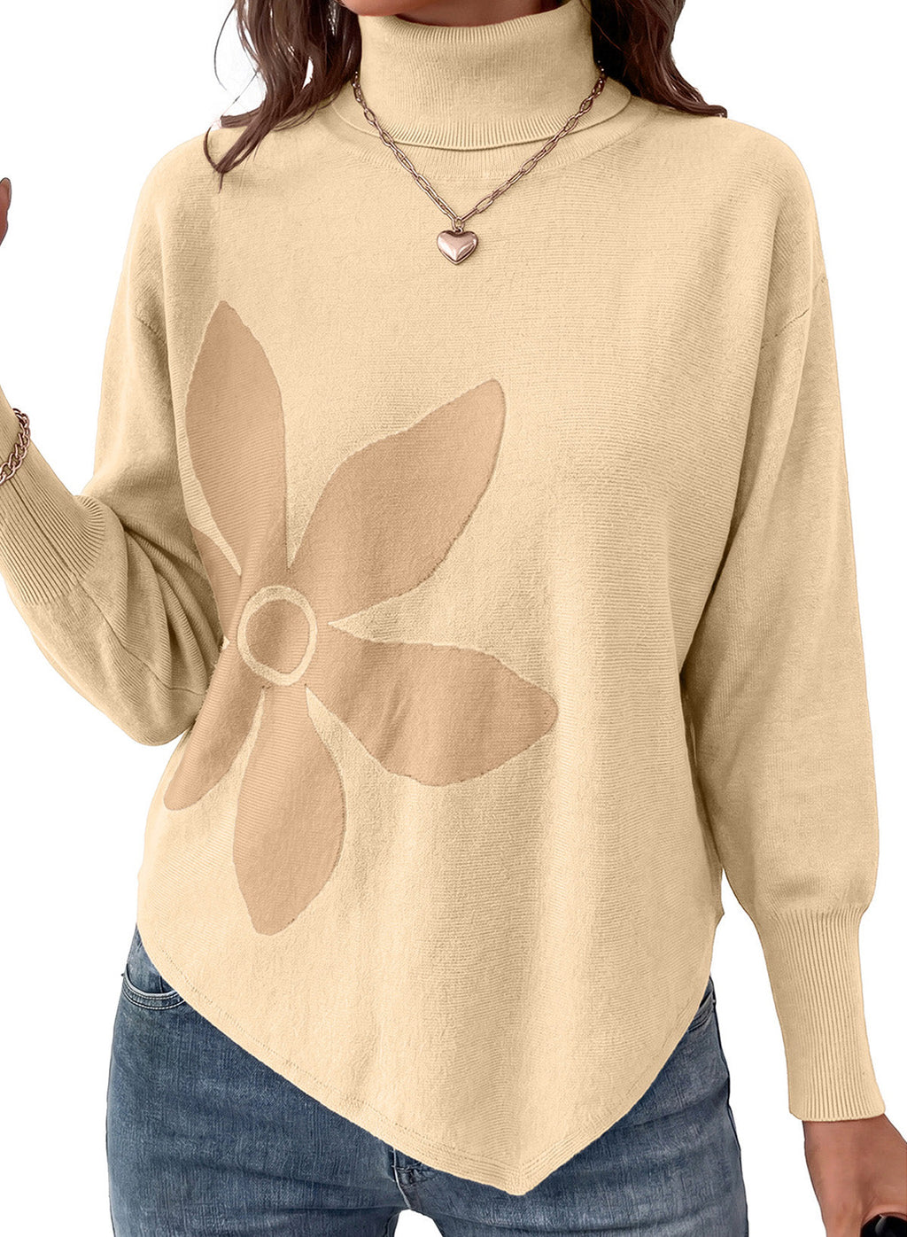 Dokotoo Sweaters for Women Oversized Turtleneck Floral Pullover Sweater