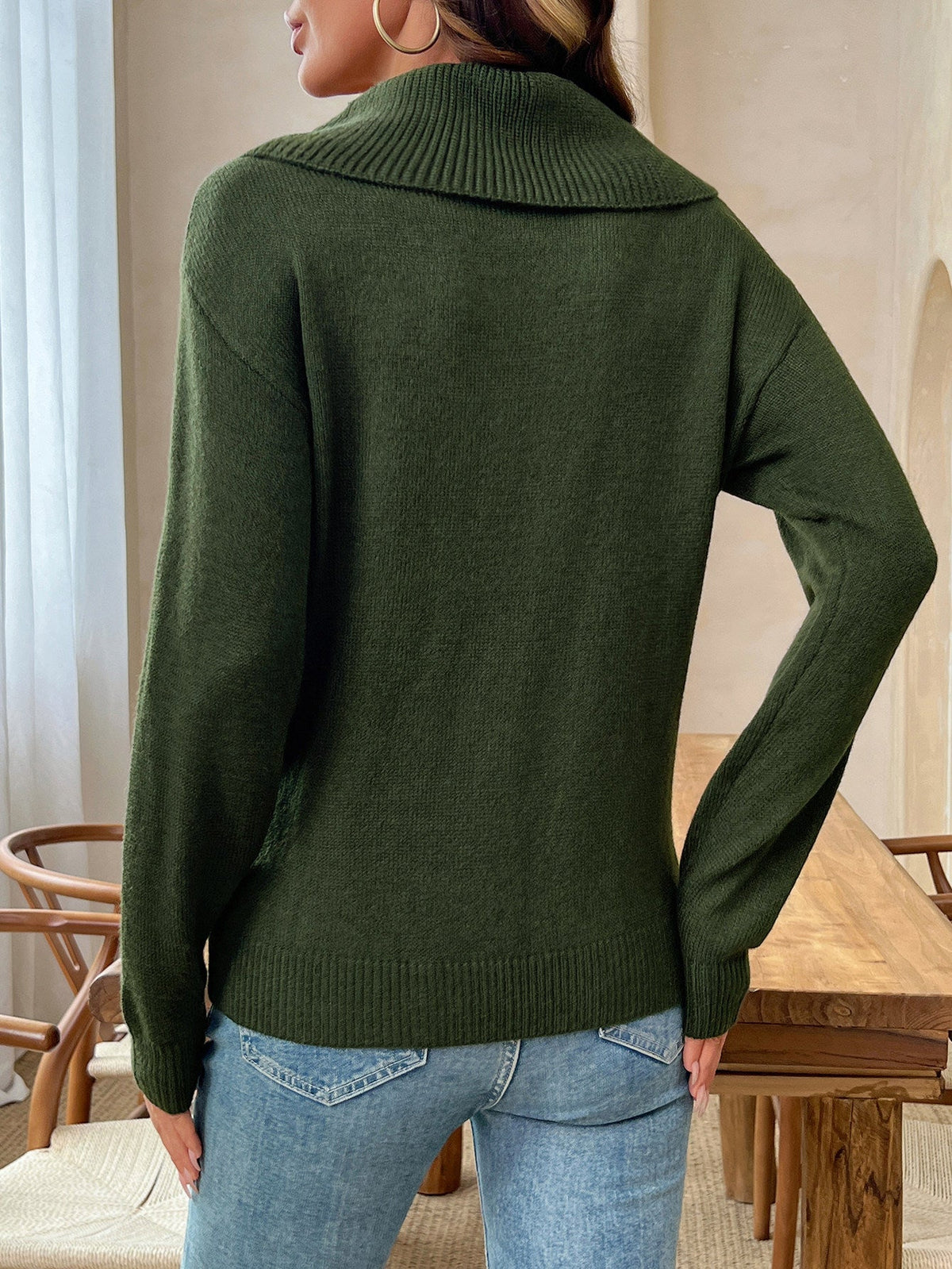 Asymmetrical Lapel Collar Pullover Sweater Tops