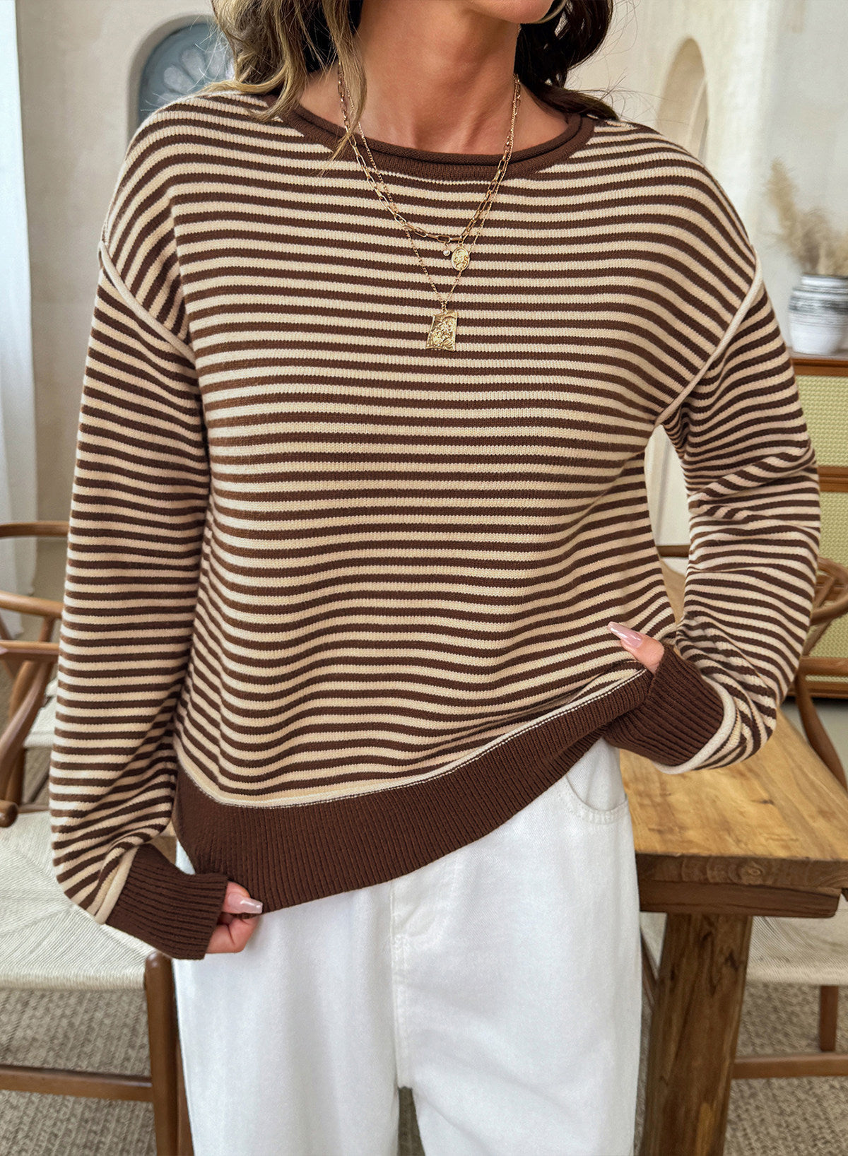 Striped color-blocked sweater