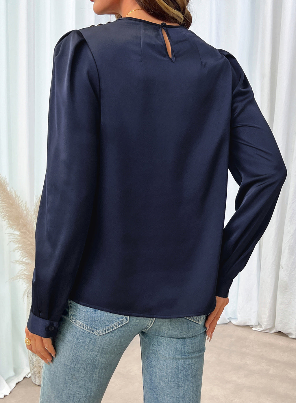 Dokotoo Womens Satin Blouses Dressy Casual Long Sleeve Mock Neck Tops Shirts