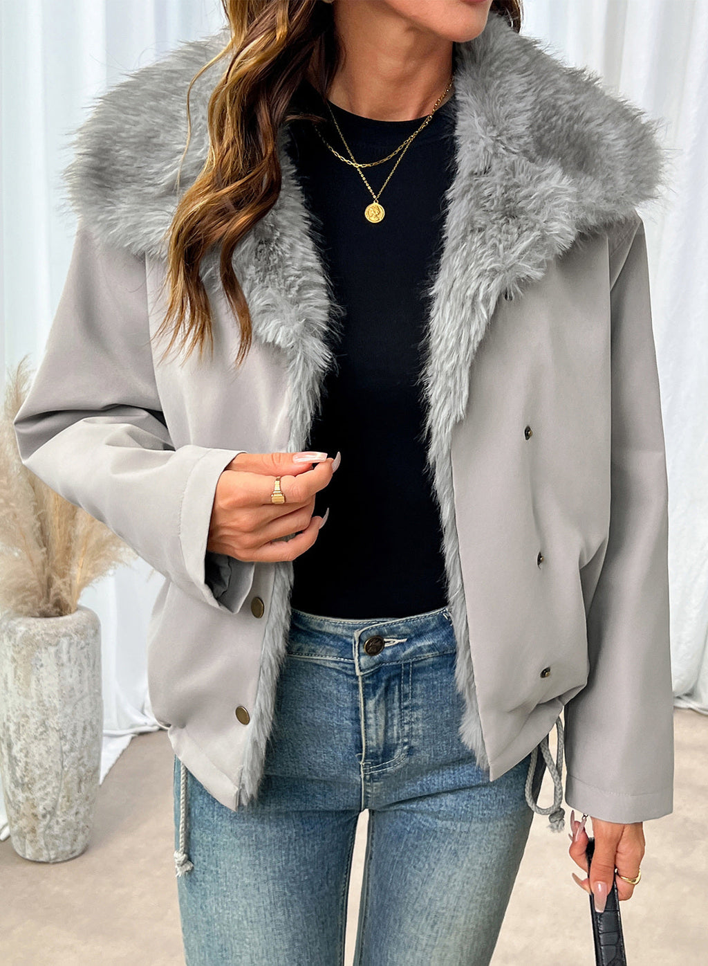 Faux Fur Detachable Oversized Cotton Jacket