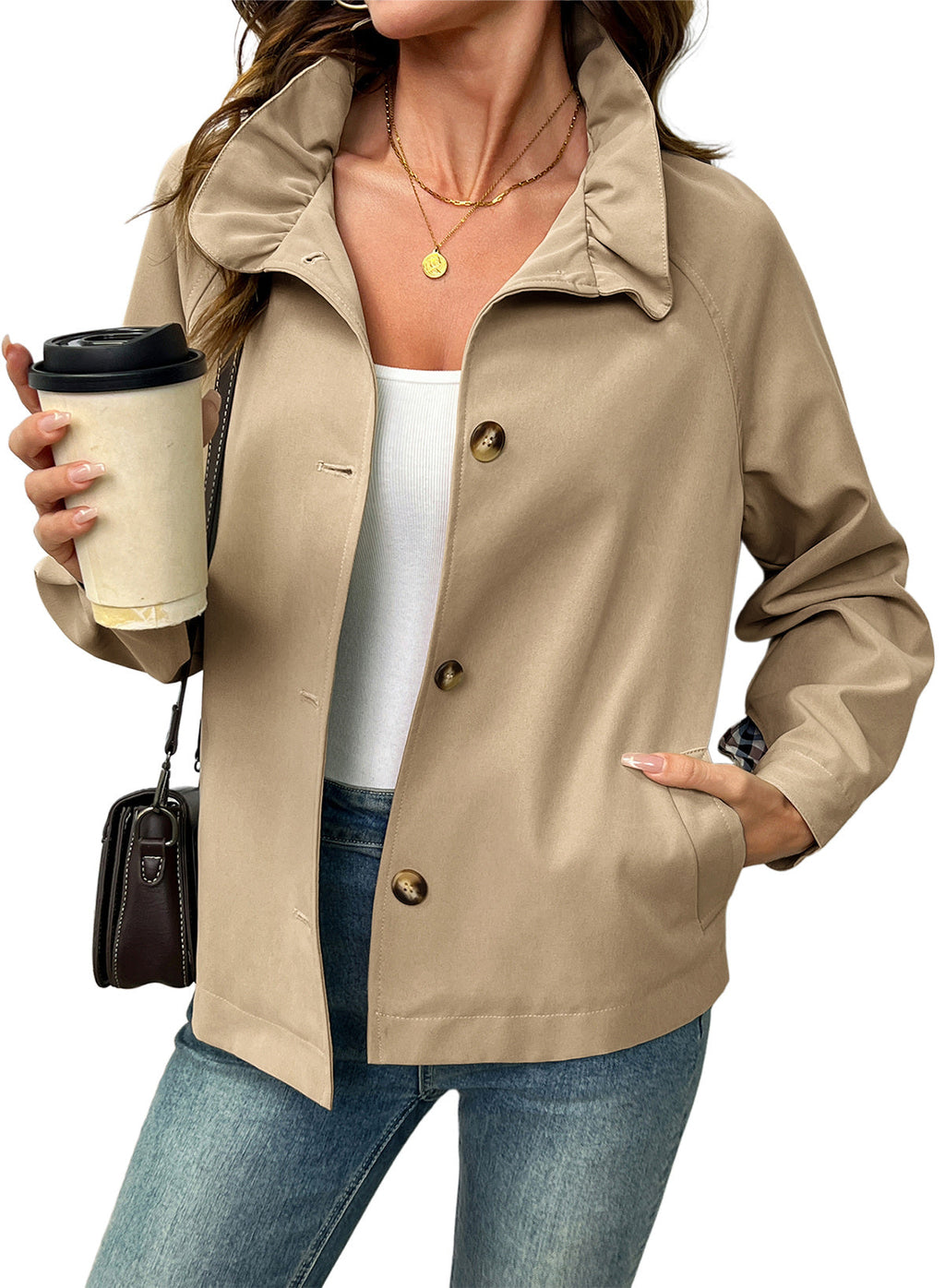 Dokotoo Womens Trench Coat Lightweight Single Breasted Jacket Outerwear
