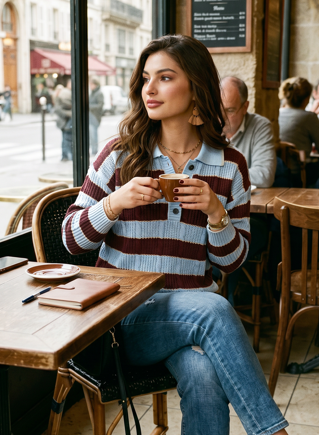 Dokotoo Sweaters for Women Long Sleeve Striped Color Block Button Polo Lapel Collar Cable Knit Casual Pullover Sweater Tops