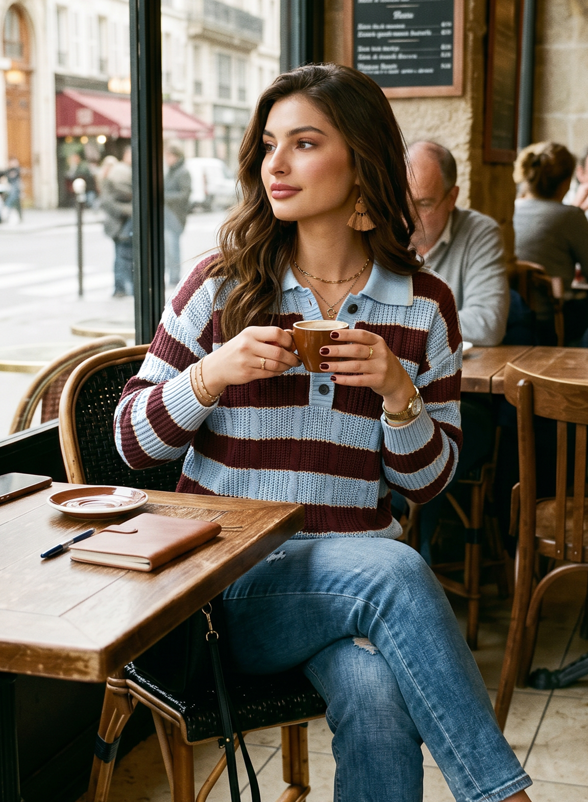 Dokotoo Sweaters for Women Long Sleeve Striped Color Block Button Polo Lapel Collar Cable Knit Casual Pullover Sweater Tops