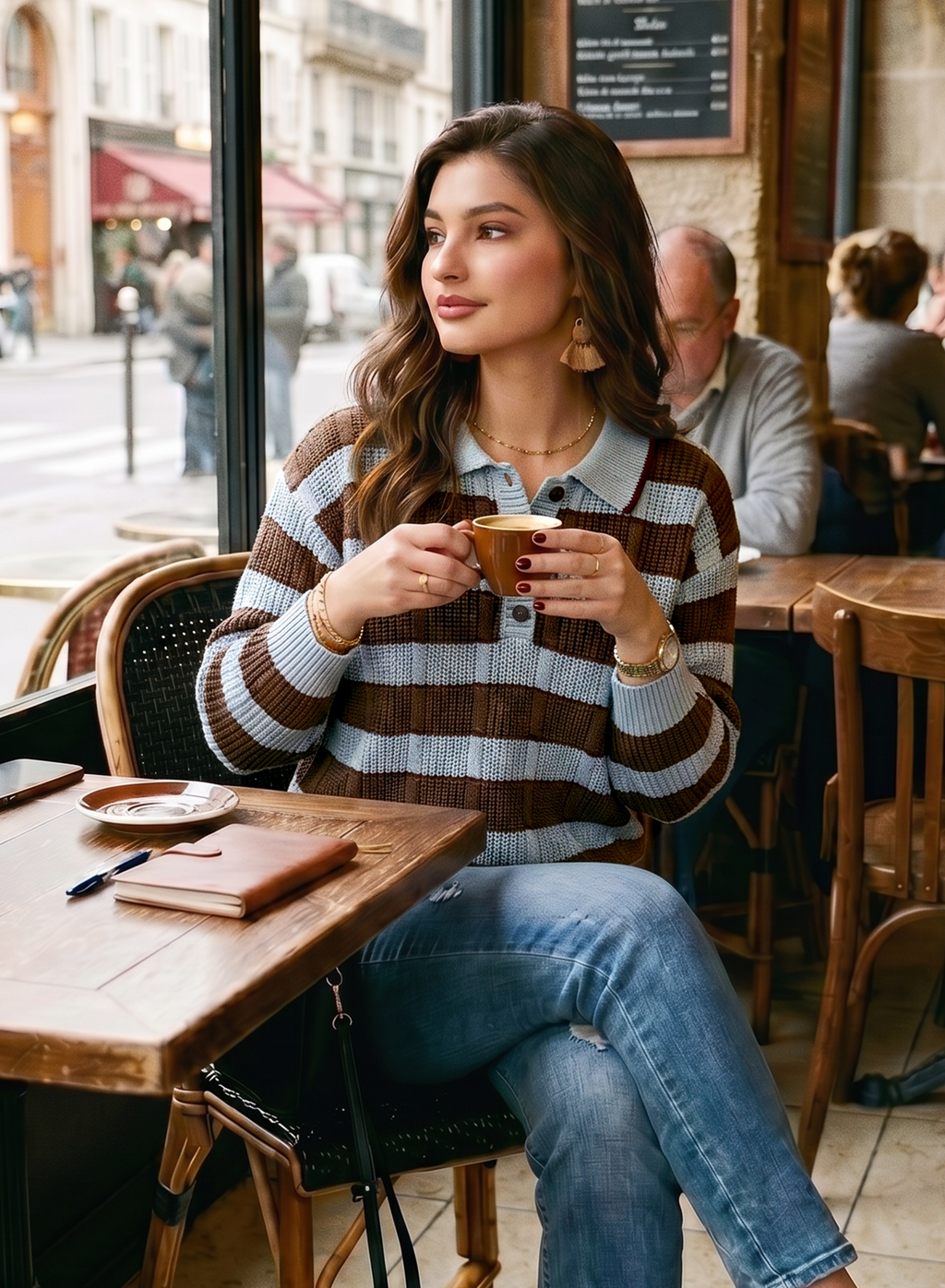 Dokotoo Sweaters for Women Long Sleeve Striped Color Block Button Polo Lapel Collar Cable Knit Casual Pullover Sweater Tops
