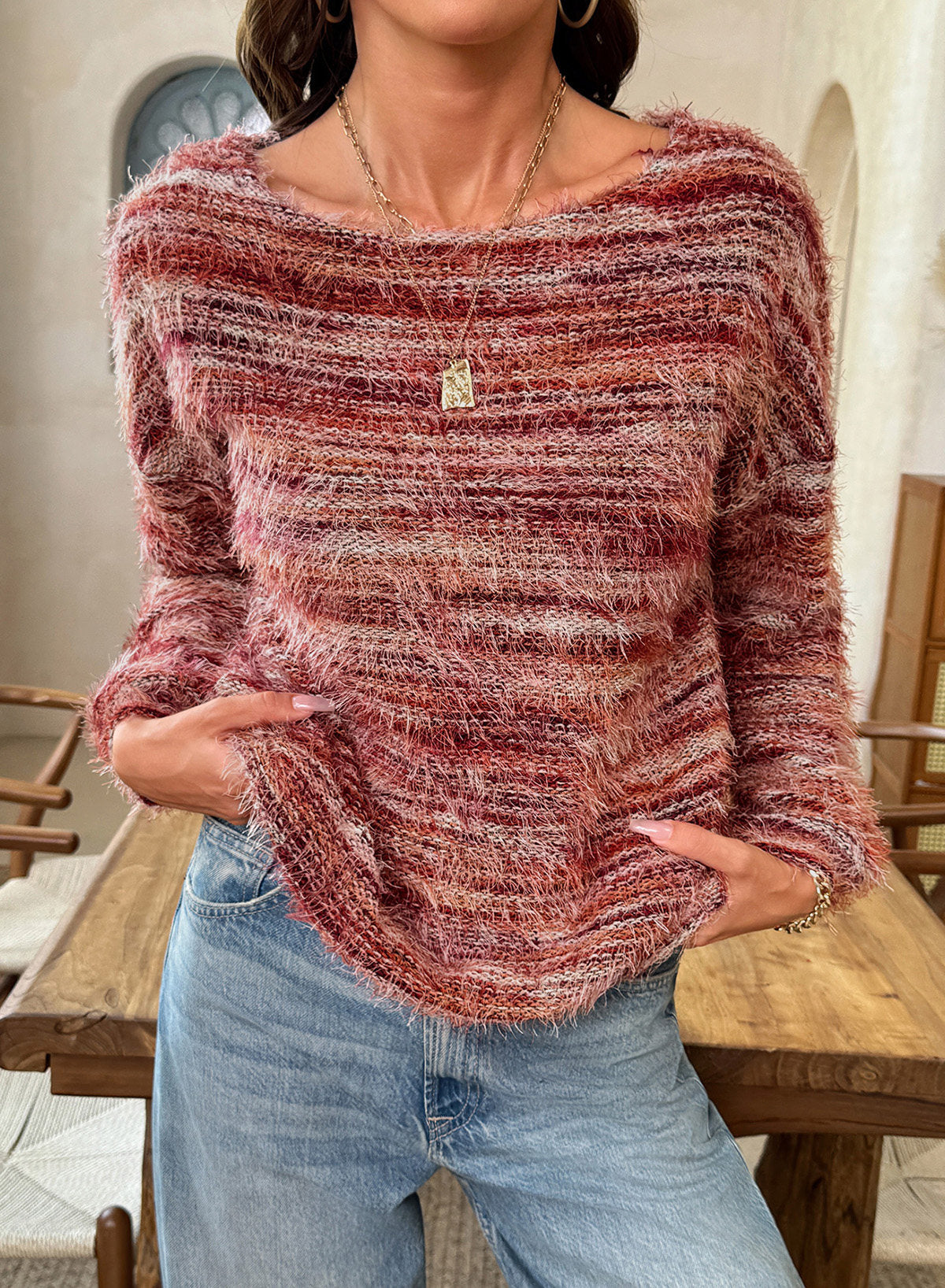Women Fall Casual Minimalist Sweater For Everyday Wear,Knitted Sweater