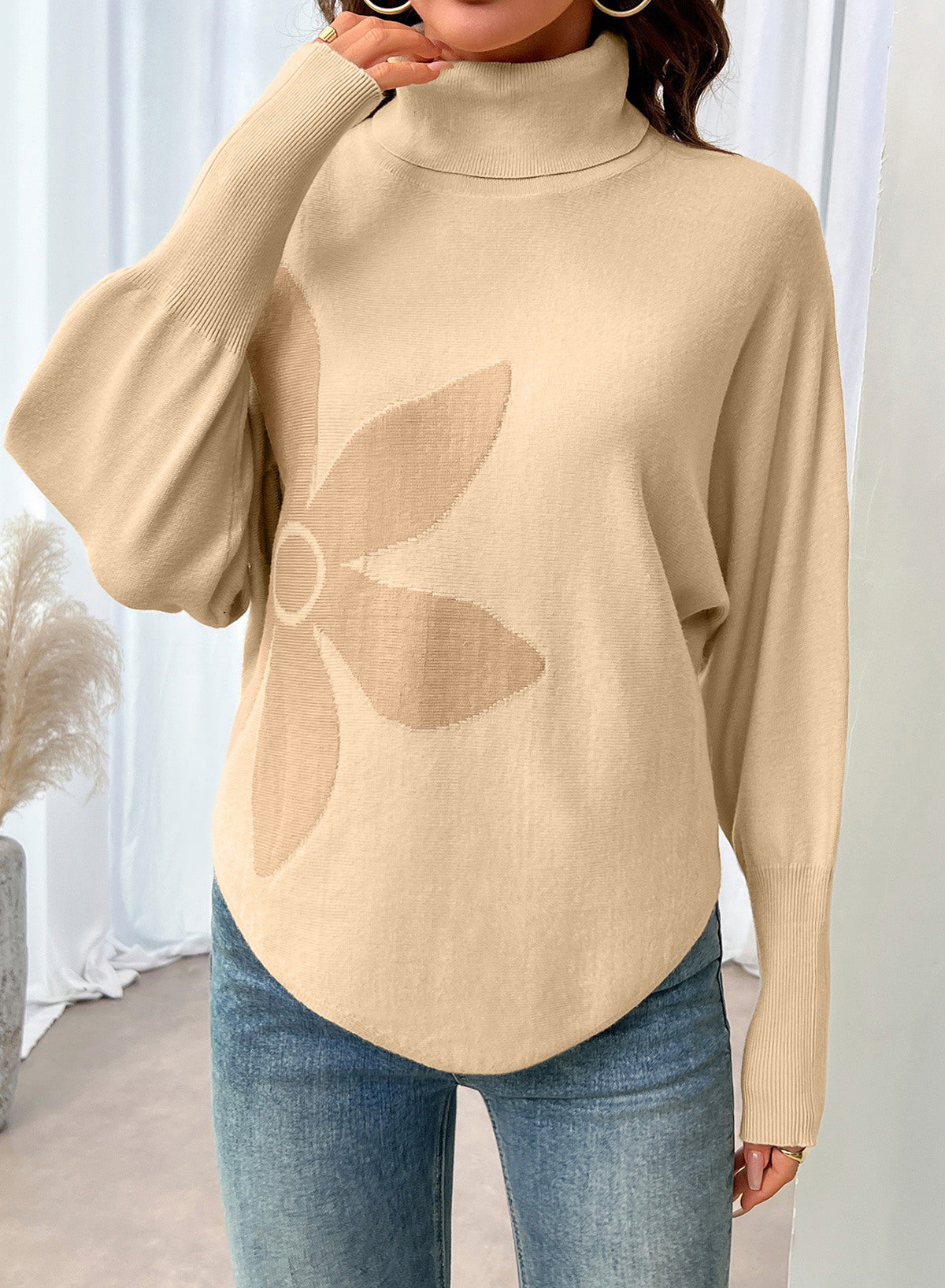 Dokotoo Sweaters for Women Oversized Turtleneck Floral Pullover Sweater