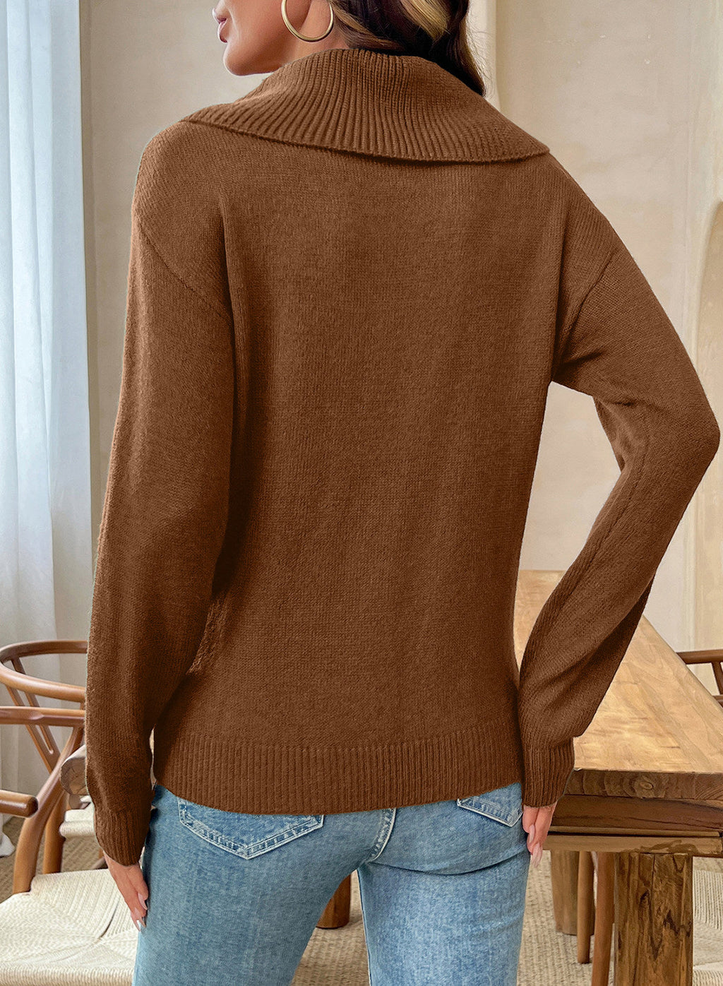 Asymmetrical Lapel Collar Pullover Sweater Tops
