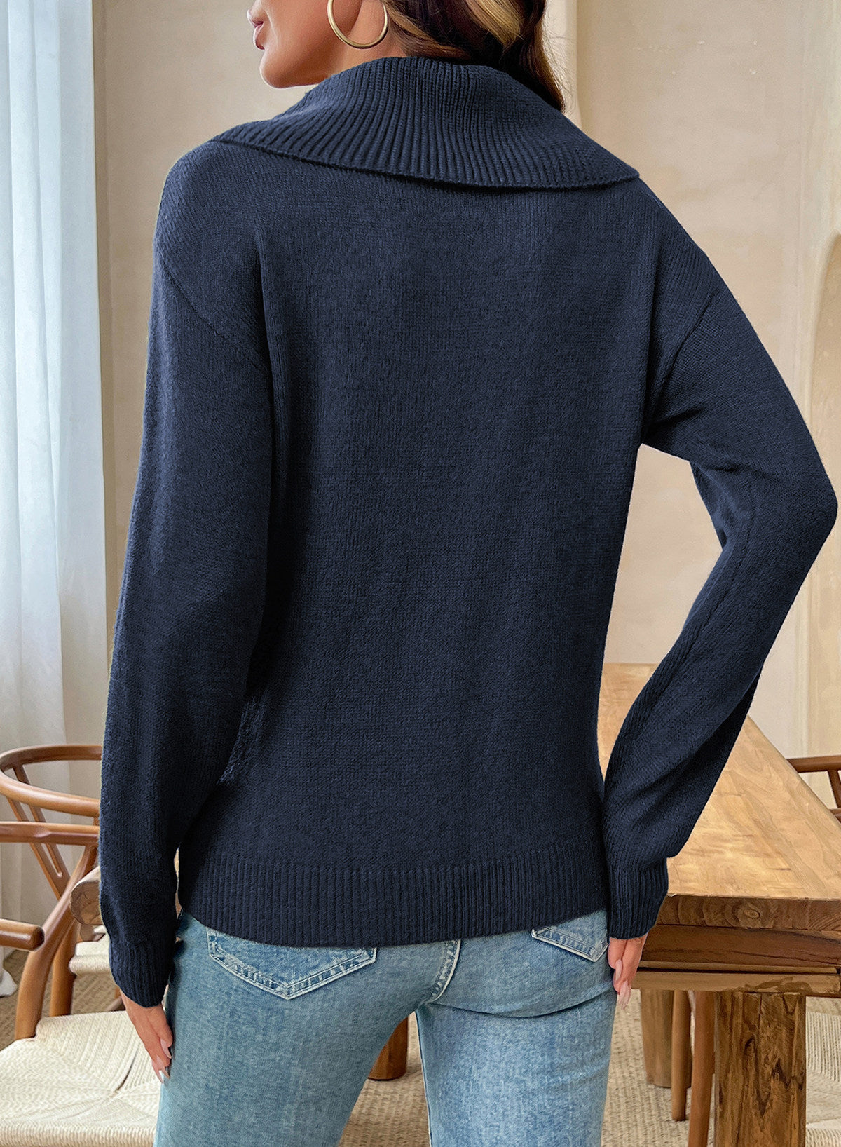 Asymmetrical Lapel Collar Pullover Sweater Tops
