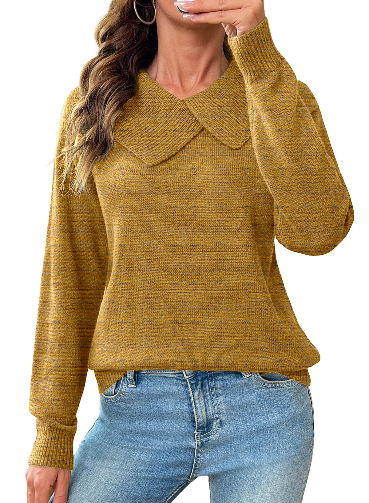 Asymmetrical Lapel Collar Pullover Sweater Tops
