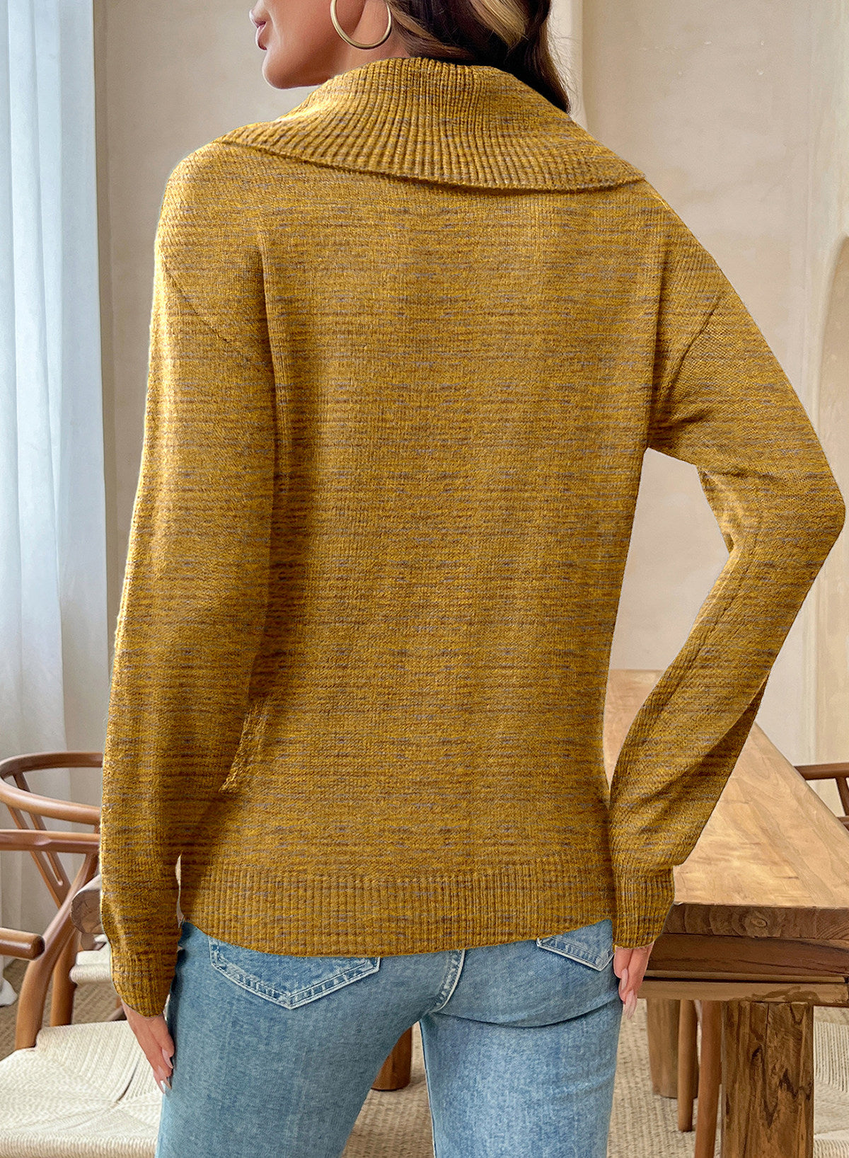 Asymmetrical Lapel Collar Pullover Sweater Tops
