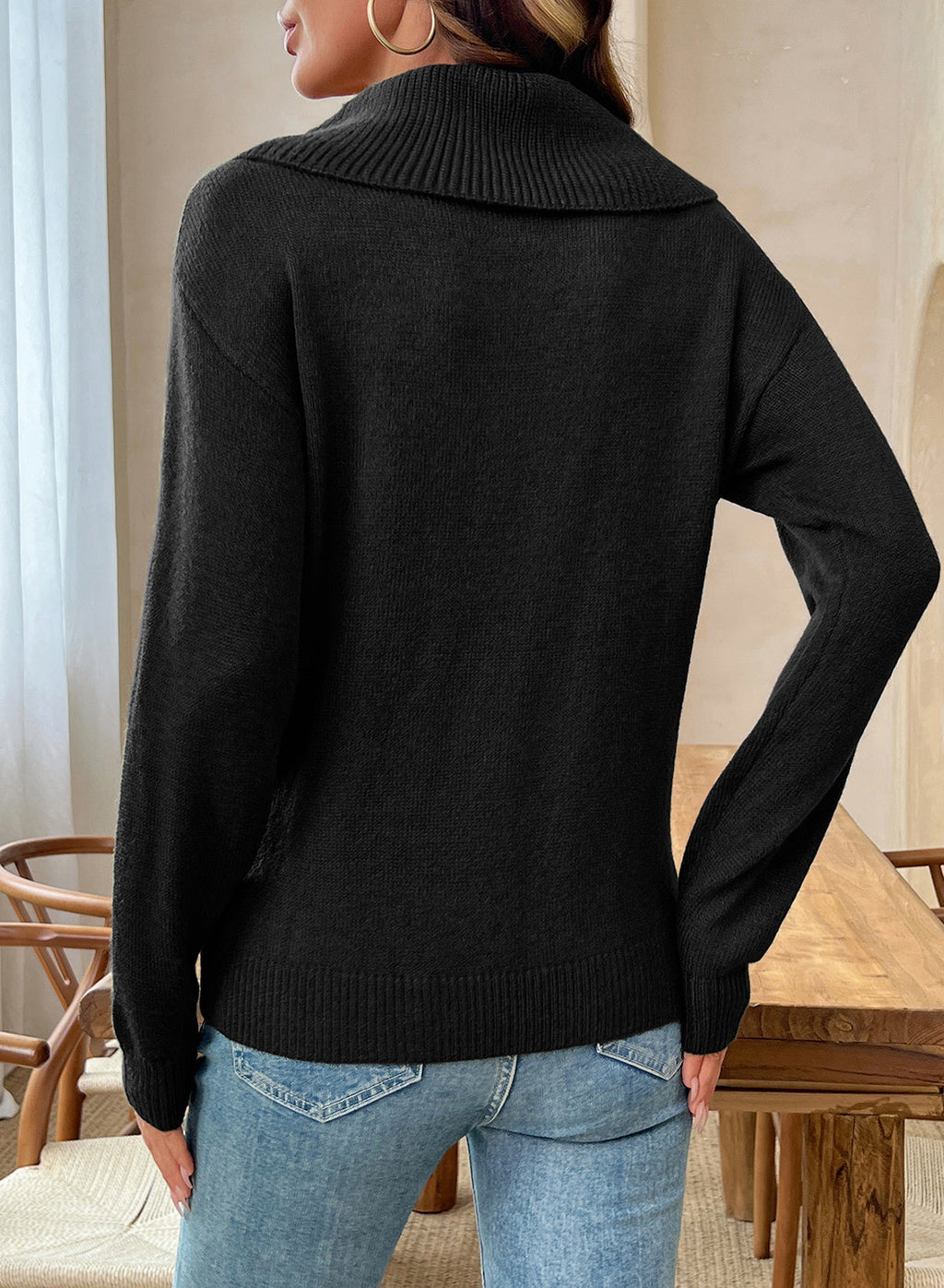 Asymmetrical Lapel Collar Pullover Sweater Tops