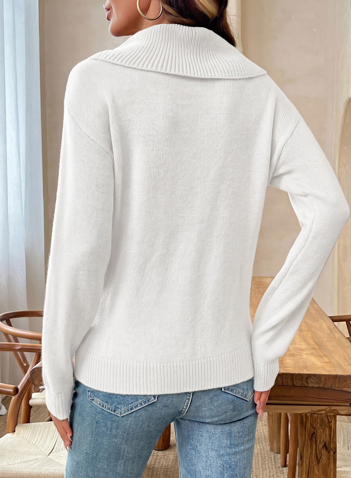 Asymmetrical Lapel Collar Pullover Sweater Tops