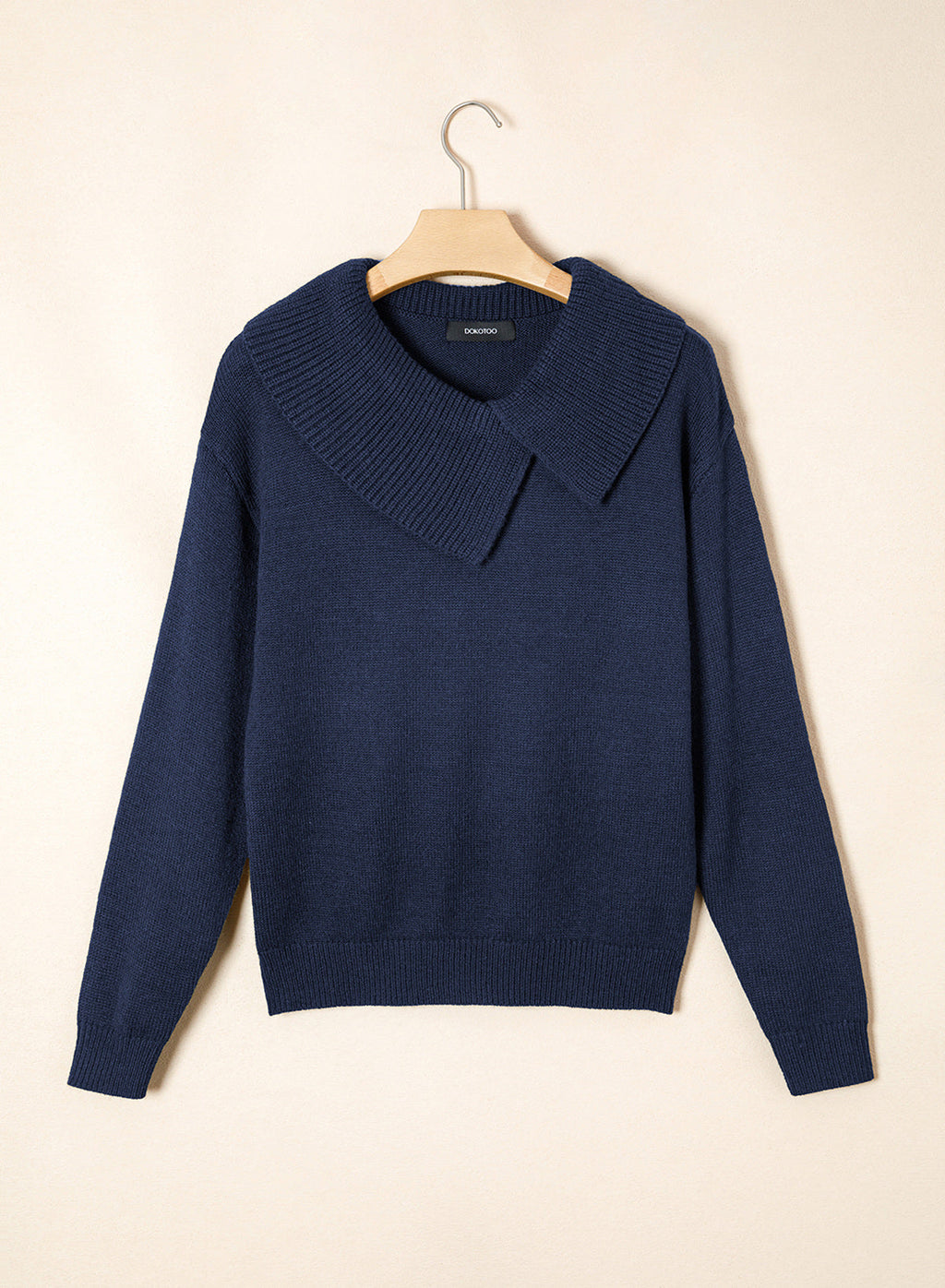 Asymmetrical Lapel Collar Pullover Sweater Tops