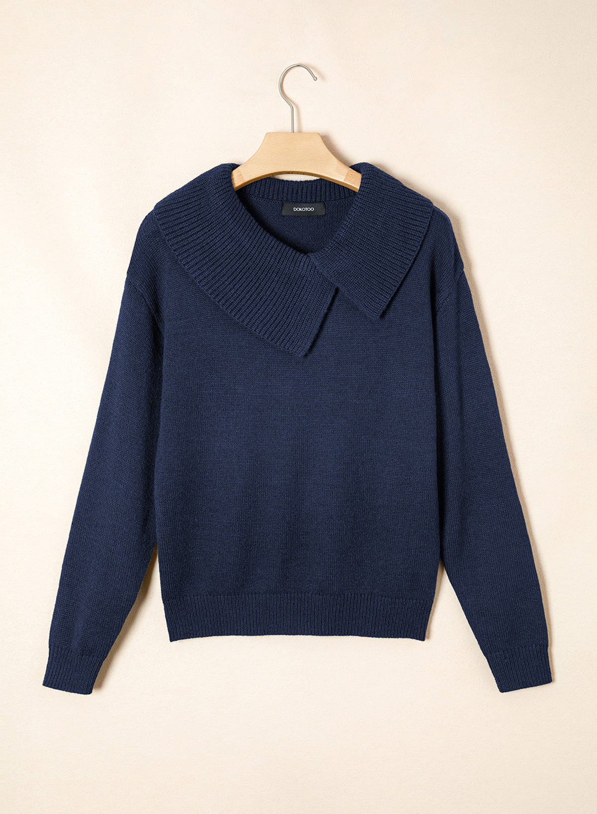 Asymmetrical Lapel Collar Pullover Sweater Tops