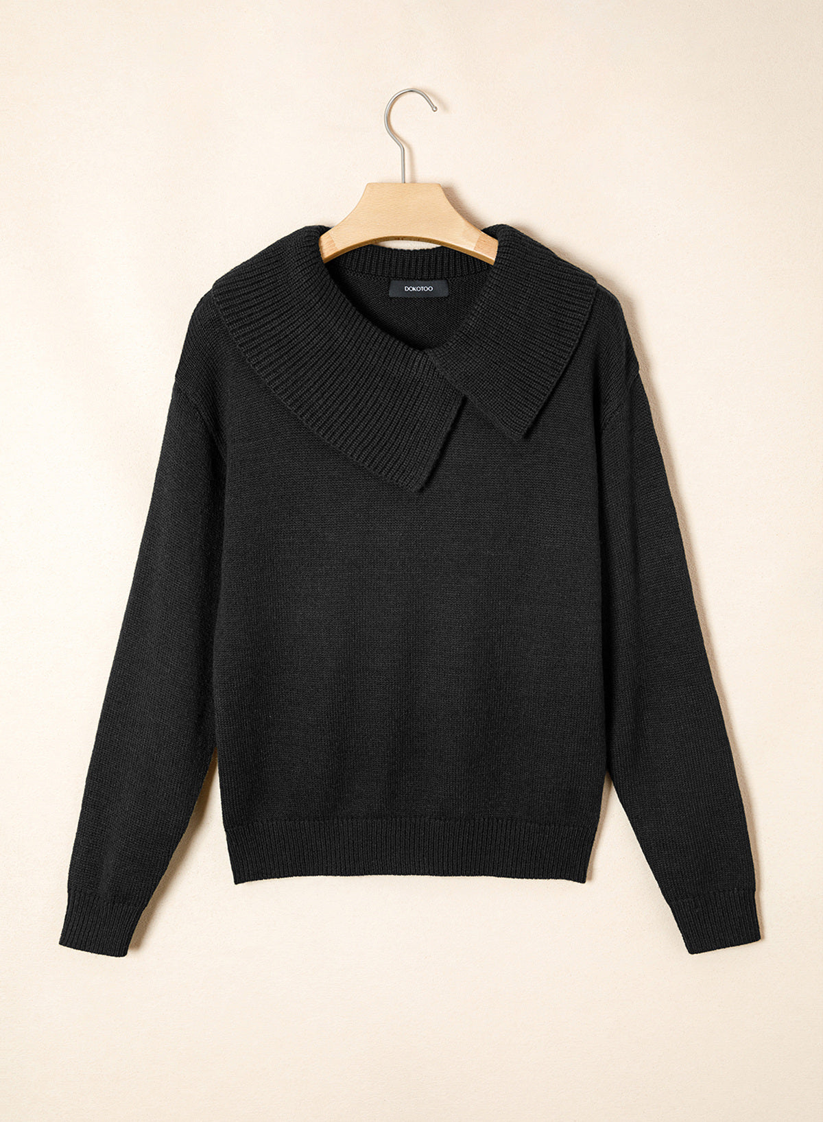 Asymmetrical Lapel Collar Pullover Sweater Tops