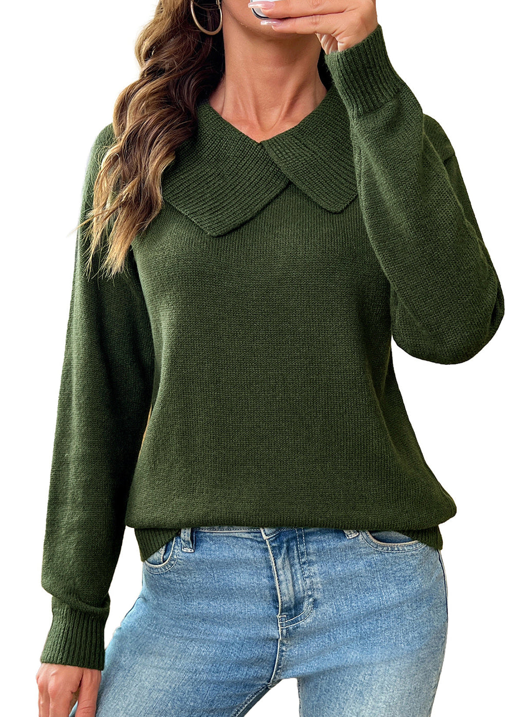 Asymmetrical Lapel Collar Pullover Sweater Tops