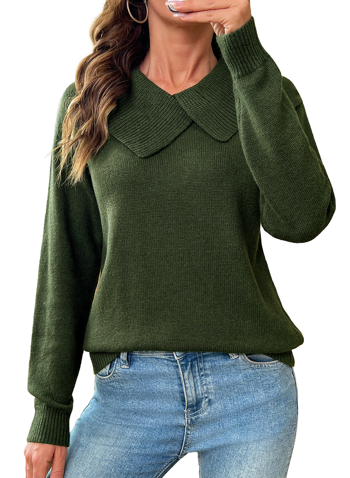 Asymmetrical Lapel Collar Pullover Sweater Tops