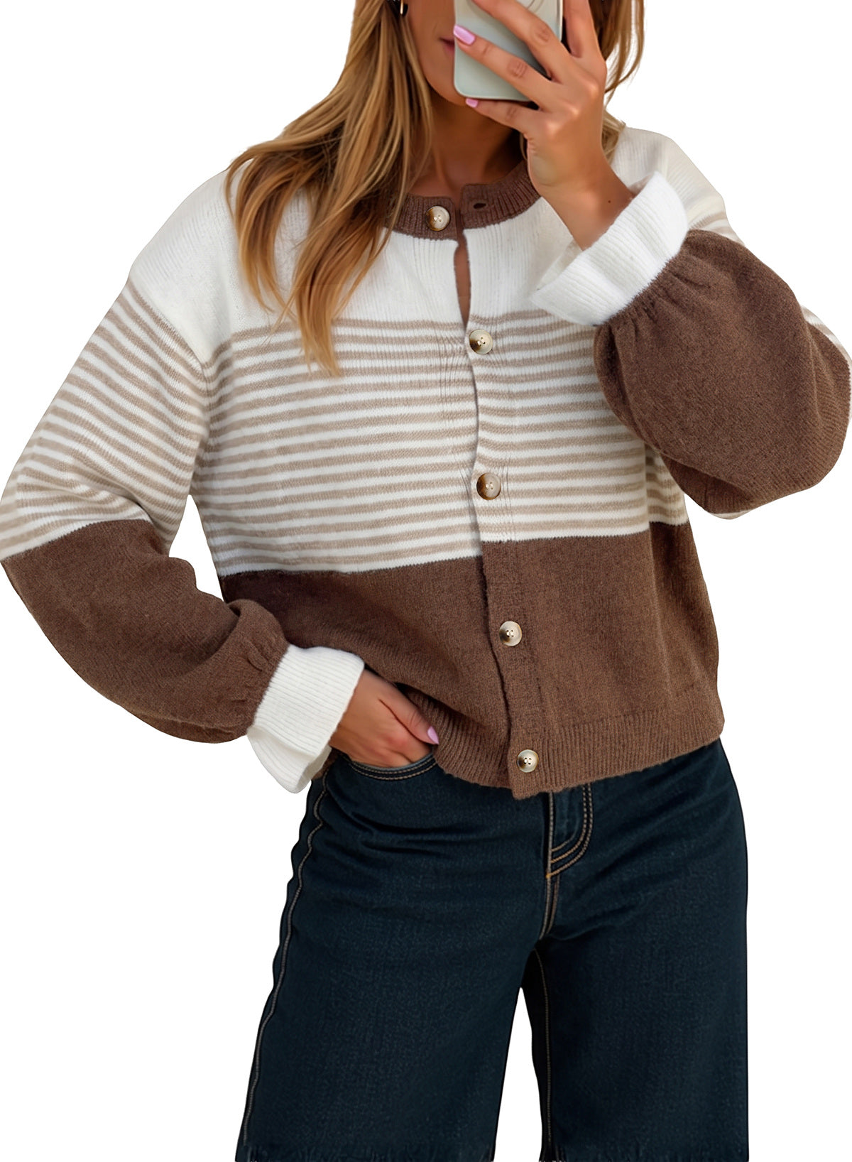 Dokotoo Cardigan Sweaters for Women Balloon Sleeve Buttons Cropped Cardigan
