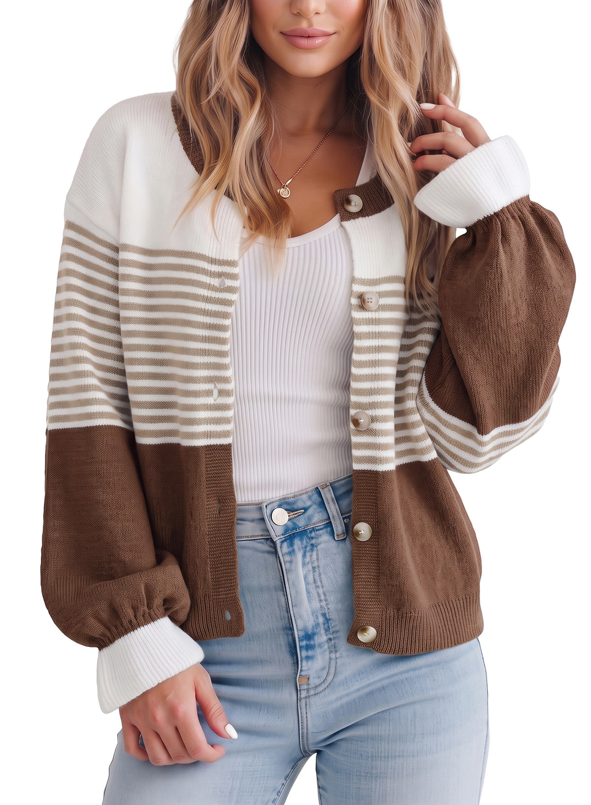 Dokotoo Cardigan Sweaters for Women Balloon Sleeve Buttons Cropped Cardigan