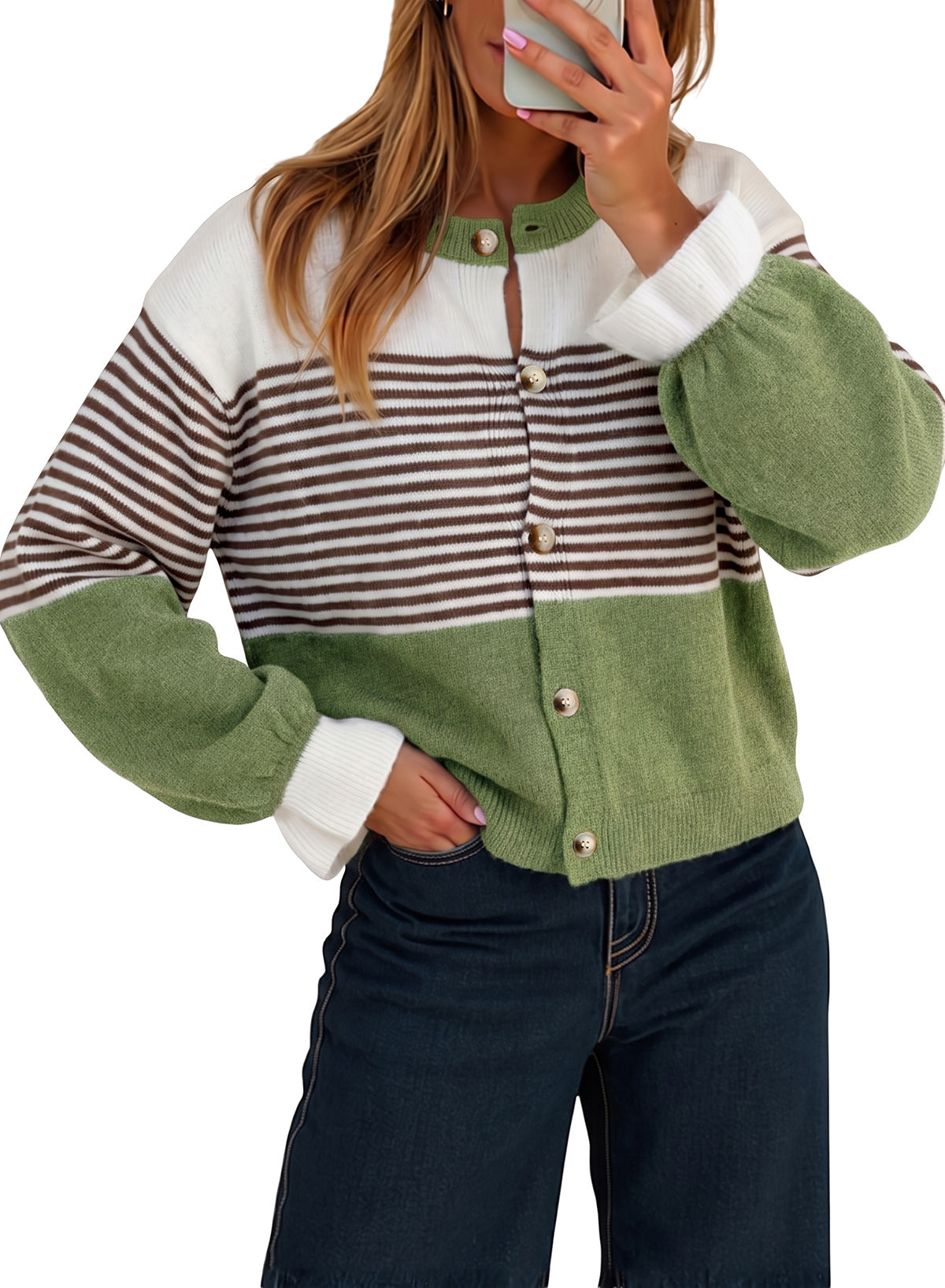 Dokotoo Cardigan Sweaters for Women Balloon Sleeve Buttons Cropped Cardigan