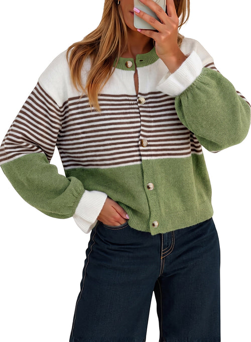 Dokotoo Cardigan Sweaters for Women Balloon Sleeve Buttons Cropped Cardigan