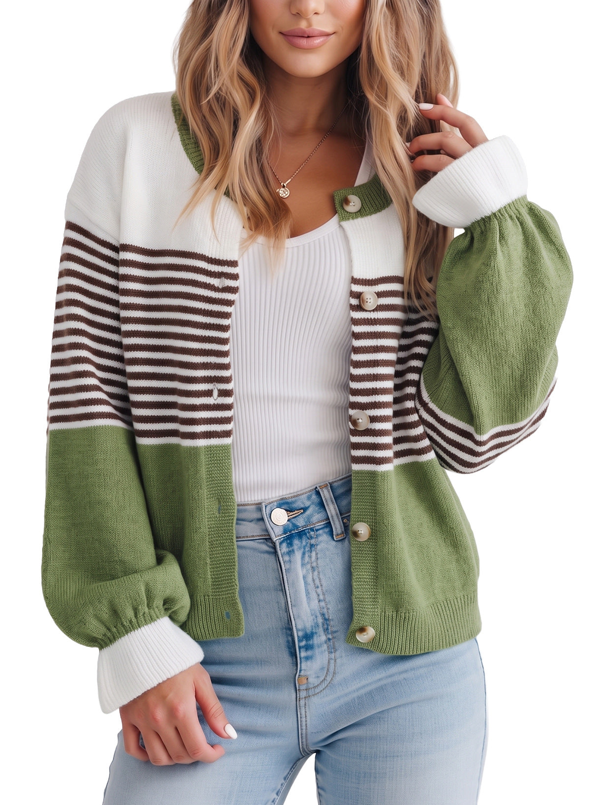 Dokotoo Cardigan Sweaters for Women Balloon Sleeve Buttons Cropped Cardigan