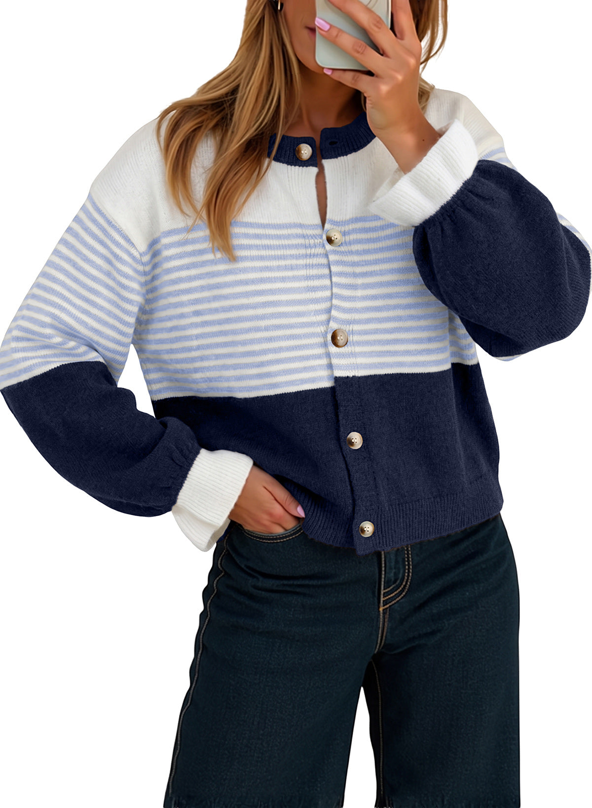 Dokotoo Cardigan Sweaters for Women Balloon Sleeve Buttons Cropped Cardigan