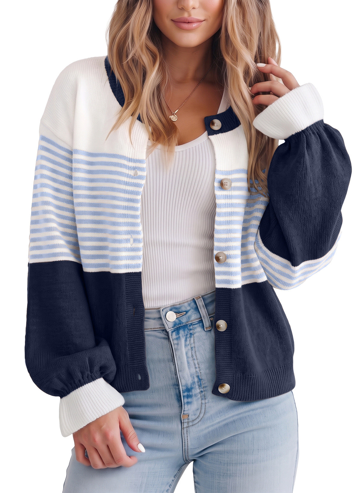 Dokotoo Cardigan Sweaters for Women Balloon Sleeve Buttons Cropped Cardigan