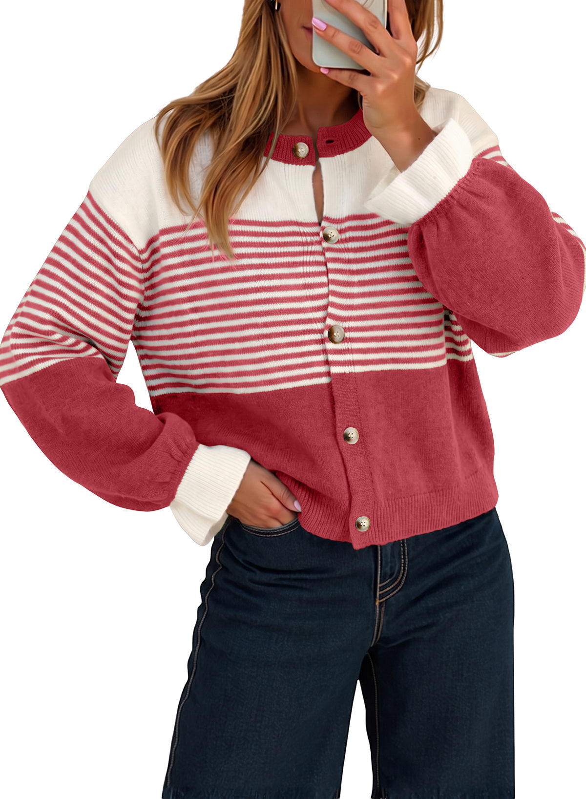 Dokotoo Cardigan Sweaters for Women Balloon Sleeve Buttons Cropped Cardigan