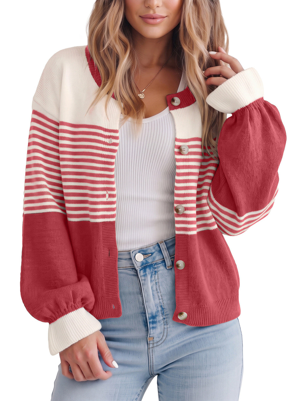 Dokotoo Cardigan Sweaters for Women Balloon Sleeve Buttons Cropped Cardigan