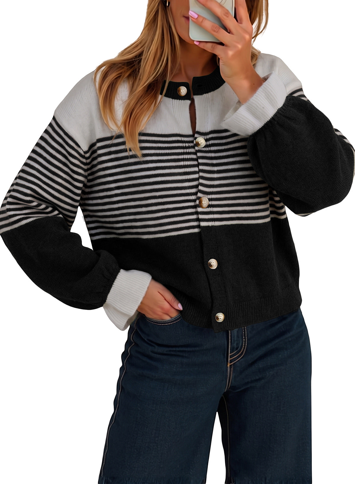 Dokotoo Cardigan Sweaters for Women Balloon Sleeve Buttons Cropped Cardigan