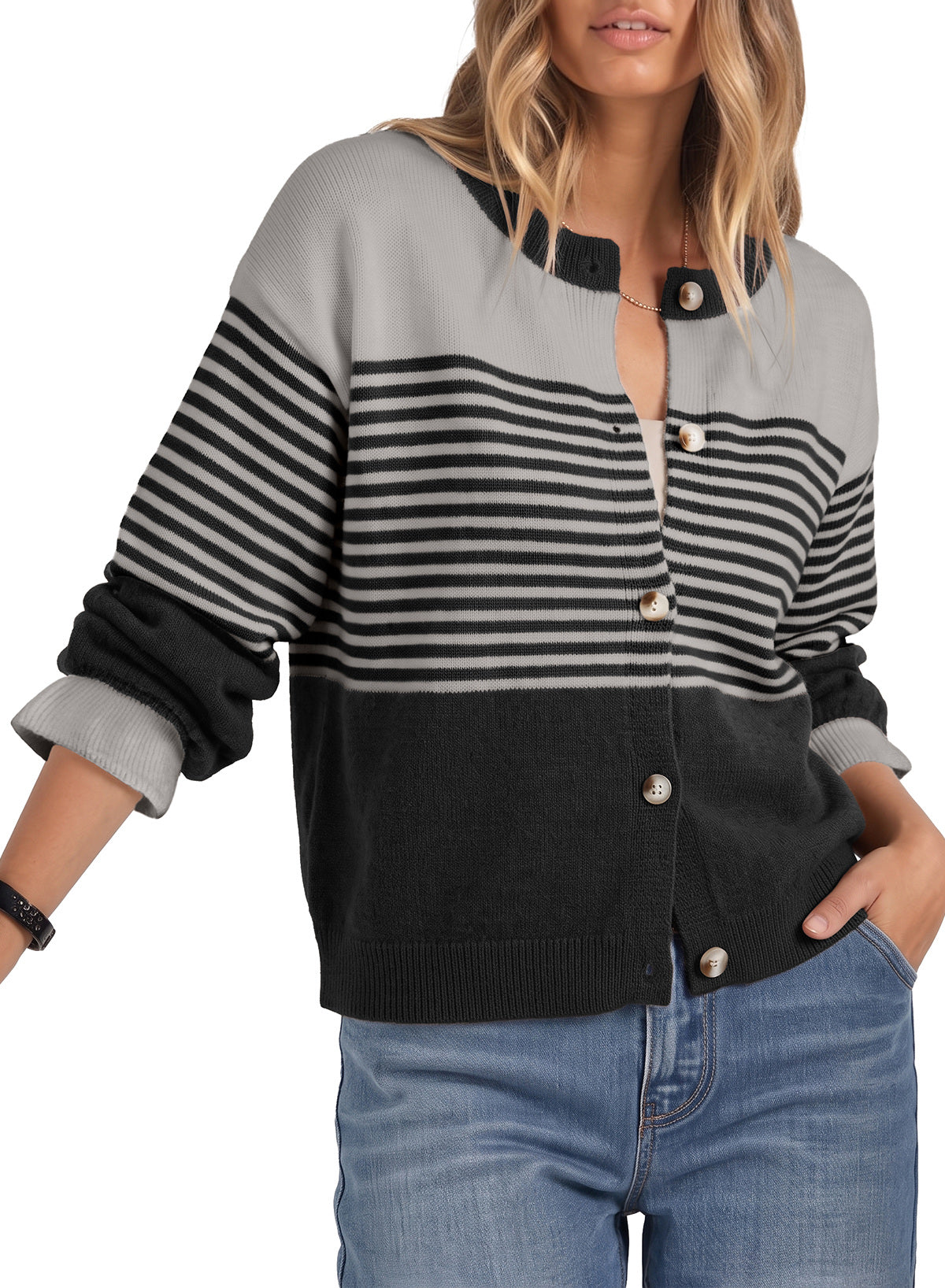 Dokotoo Cardigan Sweaters for Women Balloon Sleeve Buttons Cropped Cardigan