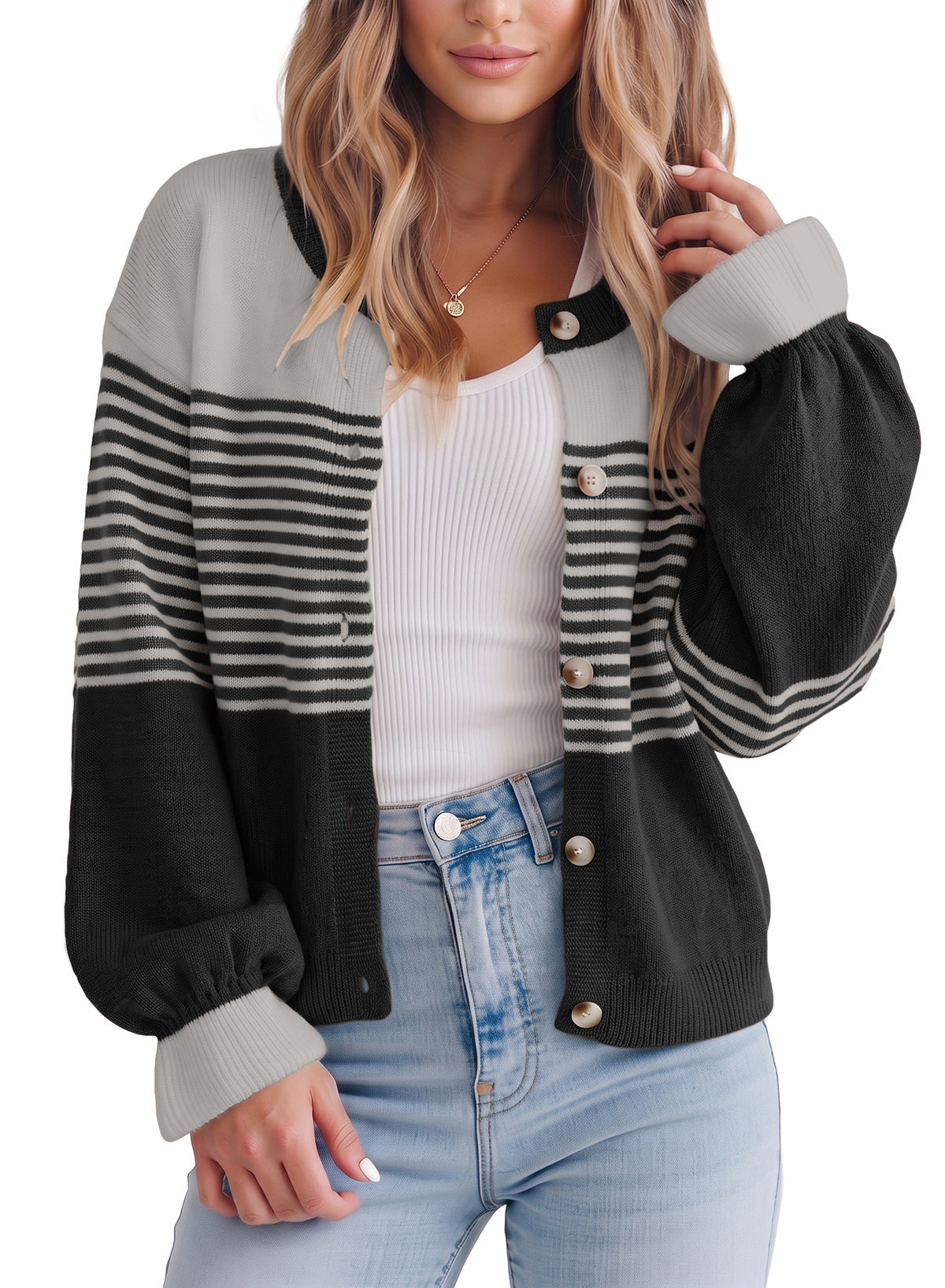Dokotoo Cardigan Sweaters for Women Balloon Sleeve Buttons Cropped Cardigan