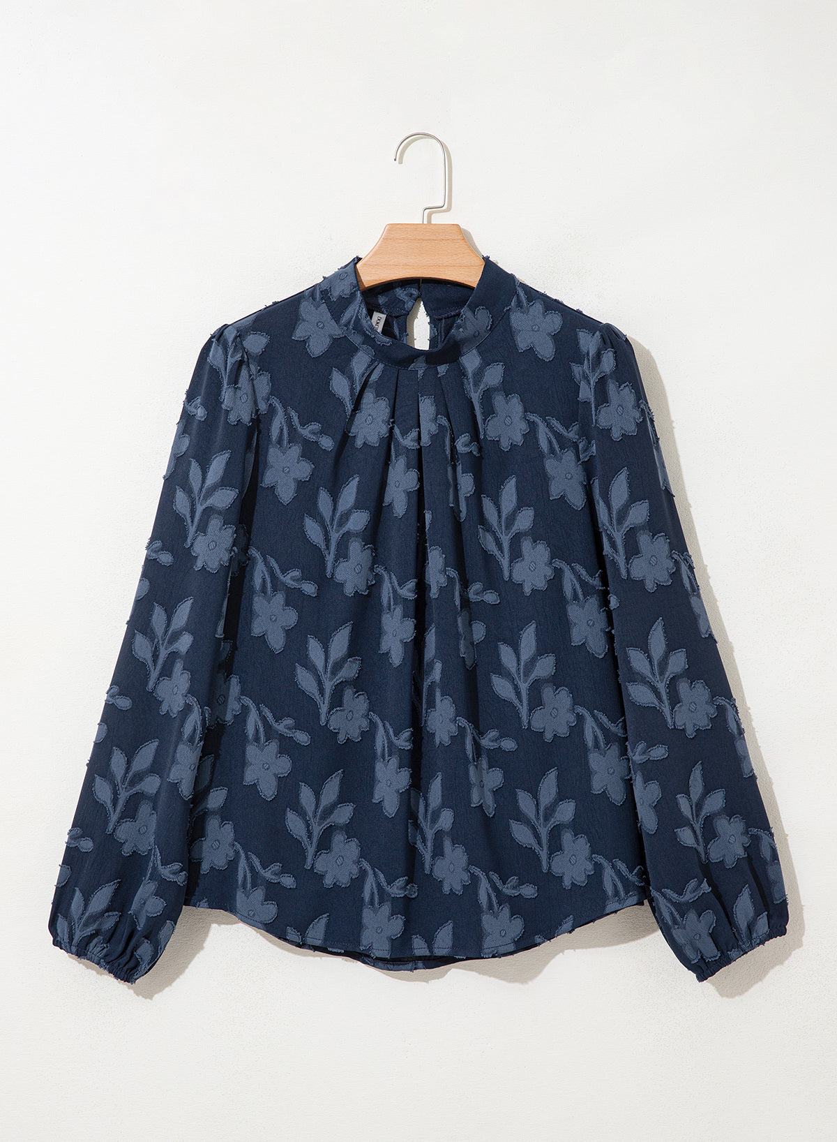 Dokotoo Womens Tops Mock Neck Pleated Floral Burnout Long Sleeve Shirts