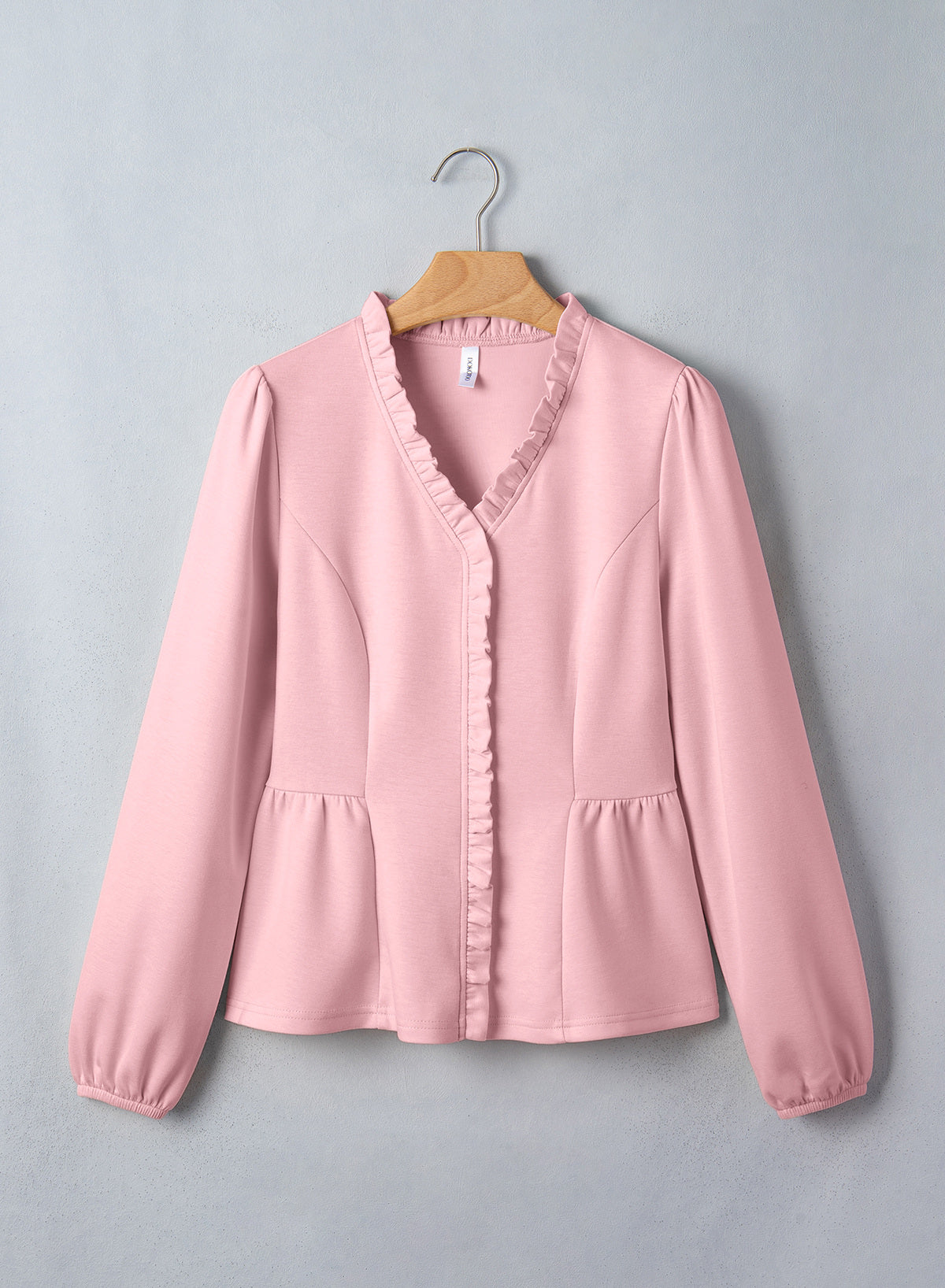 Womens Tops Ruffle Trim V Neck Peplum Babydoll Long Sleeve Shirts