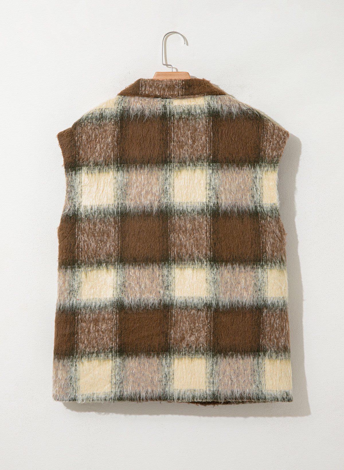 Dokotoo Oversized Plaid Vest Tops for Women Fleece Cap Sleeve Coats
